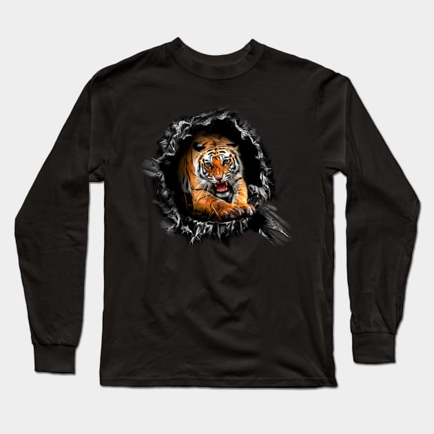 Tiger Attack! Long Sleeve T-Shirt by Mystik Media LLC